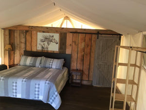 Glamping tent bedroom 