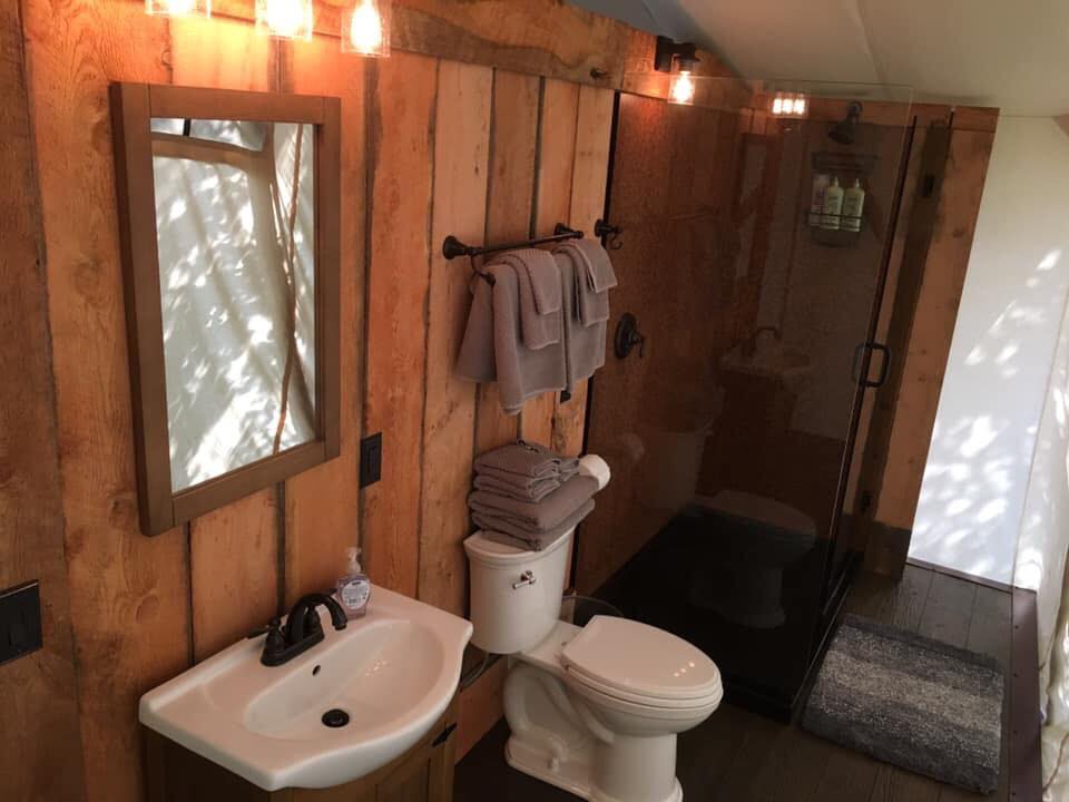 Glamping tent bathroom 