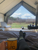 canvas tent with a coffee view 