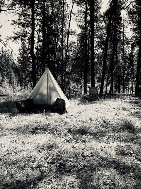 tent in black and white 